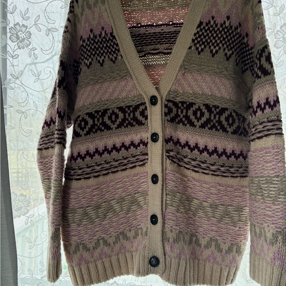 Pinko Geometric Pink and Brown Cardigan Sweater